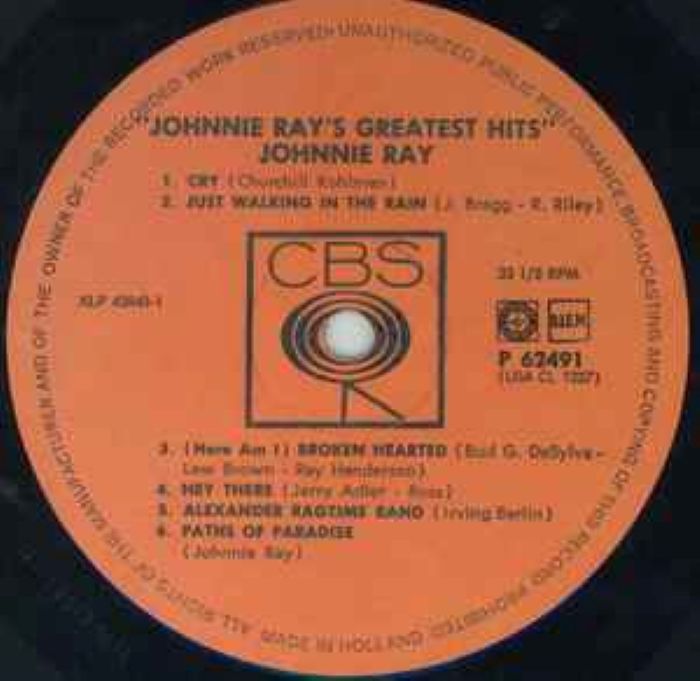 Johnnie Ray – Johnnie Ray's Greatest Hits (LP NL 1969) vg++/nm - Image 3