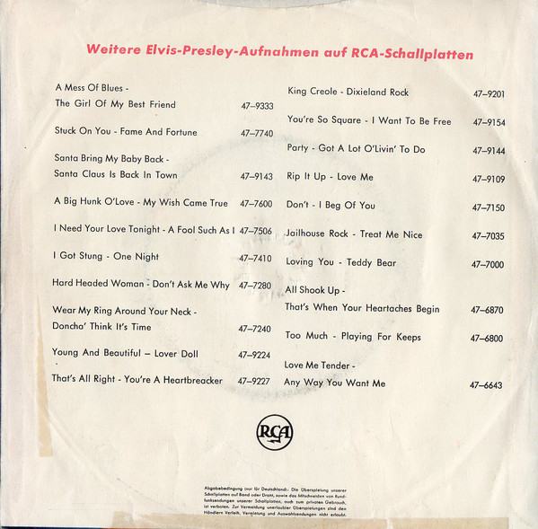 Elvis Presley – O Sole Mio (It's Now Or Never) / Make Me Know It (7"si Germany 1960) vg++/vg - Image 2