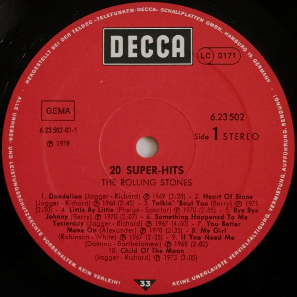 The Rolling Stones – 20 Super Hits (LP Germany 1978) nm/vg++ - Image 3
