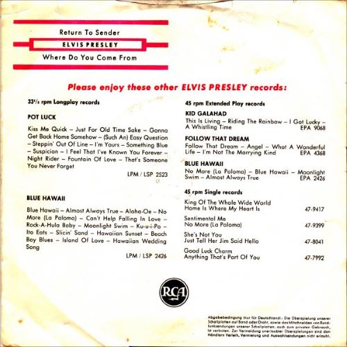 Elvis Presley – Return To Sender (7"si Germany 1962) vg+++/g+ - Image 2