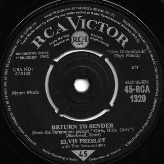 Elvis Presley ‎with The Jordanaires ‎– Return to Sender (7"si UK 1962) vg