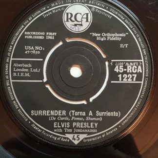 Elvis Presley with The Jordanaires – Surrender (Torna a Surriento) / Lonely Man (7"si UK 1961) vg+