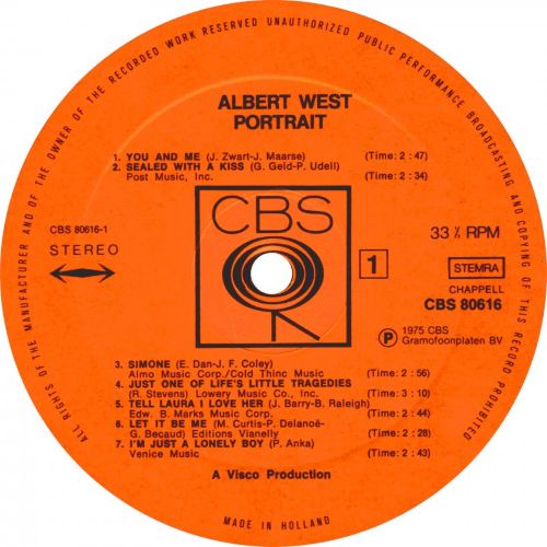Albert West – Portrait (LP NL 1975) nm/vg++ - Image 3